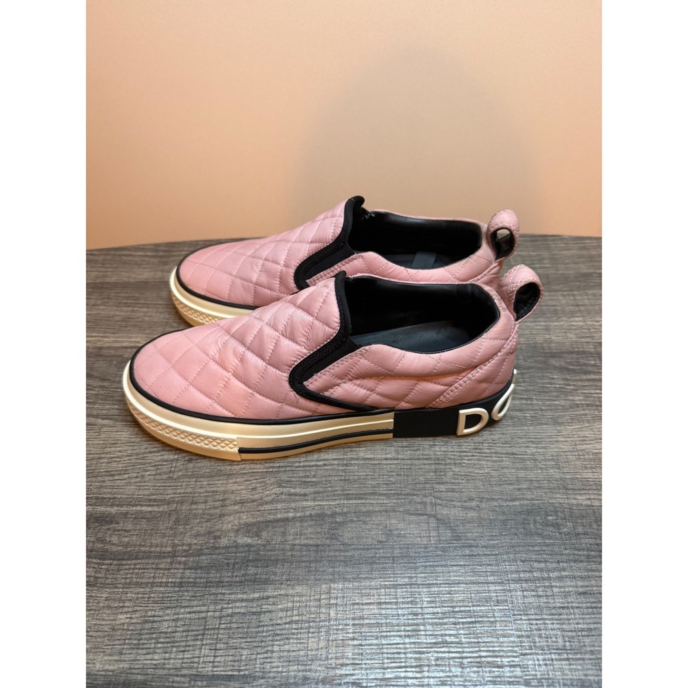 Dolce & Gabbana Pink Quilted Nylon Portofino Slip On Sneakers CK1803 Size 37 - Picture 4 of 7